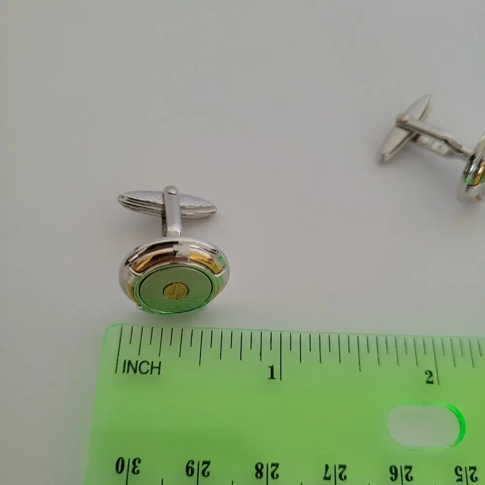 Dunhill Vintage Round Cufflinks Tie Clasp Clip Bar Set Silver Gold Two Tone Box